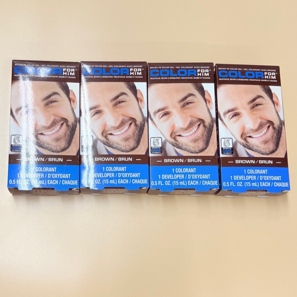 Color For Him Brush-In Color Gel Mustache Beard Sideburns Brown Lot of 4 Boxes